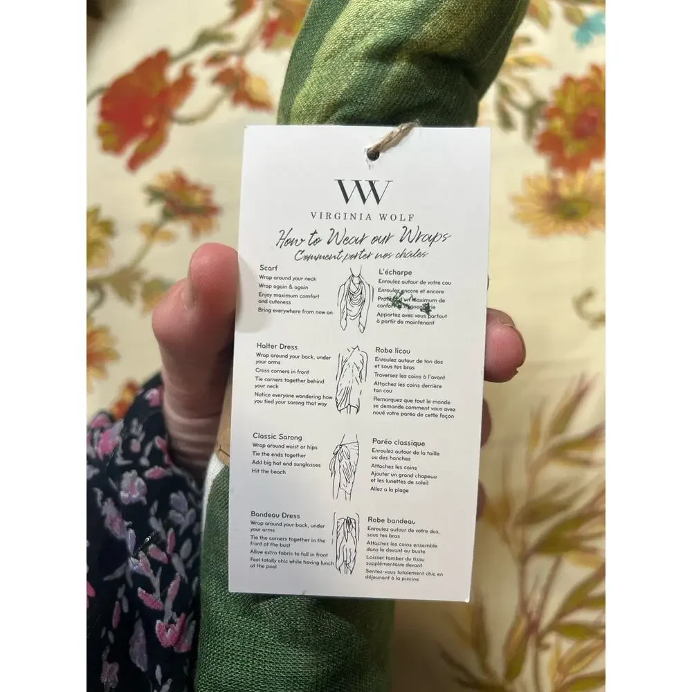 Virginia Wolf Scarf Sarong Wrap Multi Wear Philodendron Botanical (42x80) NEW
